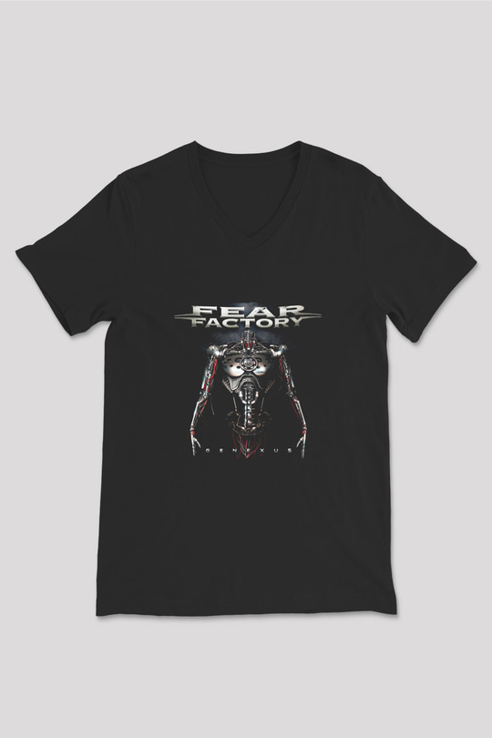 Fear Factory Baskılı Unisex Siyah V Yaka Tişört