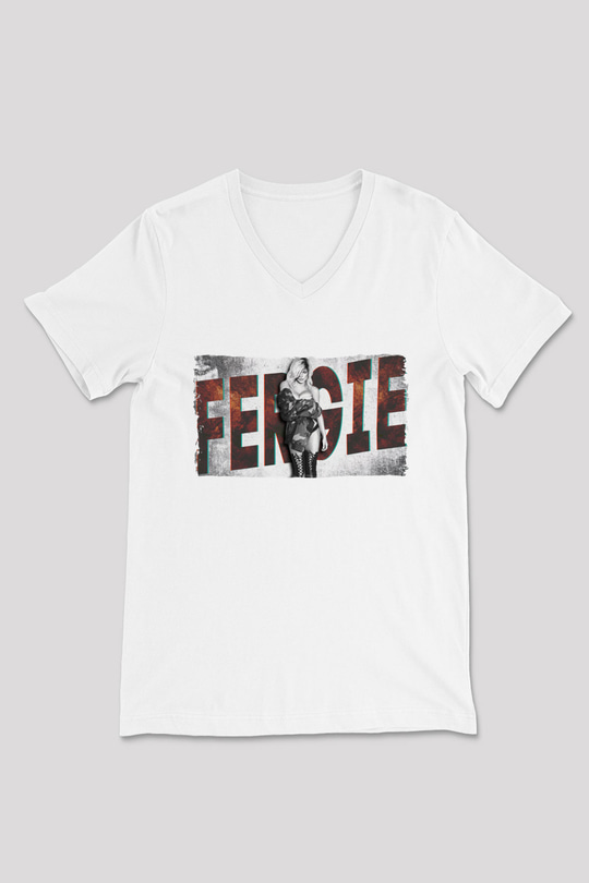 Fergie Beyaz Unisex V Yaka Tişört