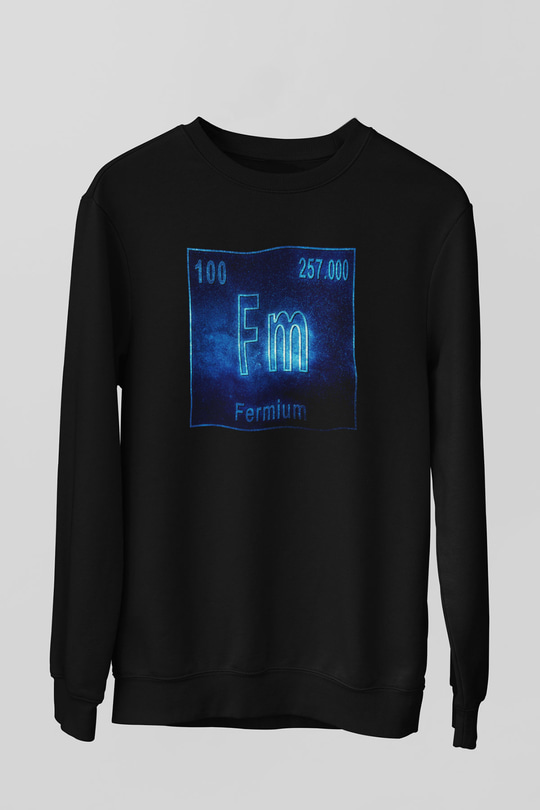 Fermiyum Atom Numarası Baskılı Unisex Siyah Sweatshirt