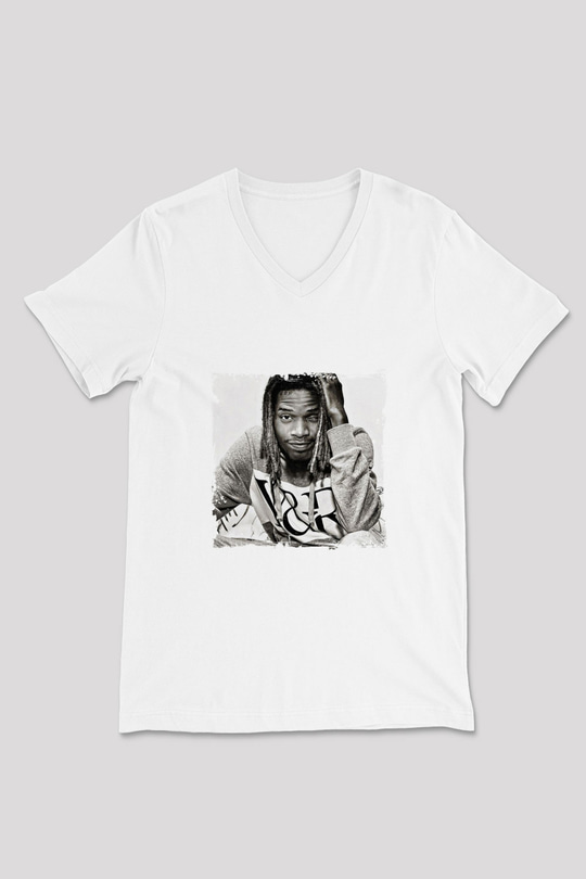 Fetty Wap Baskılı Beyaz V Yaka Unisex Tişört