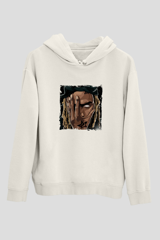 Fetty Wap Baskılı Unisex Beyaz Kapüşonlu Sweatshirt