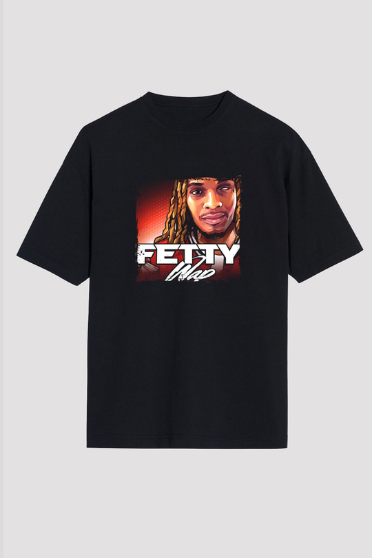 Fetty Wap Baskılı Unisex Oversize Siyah Tişört