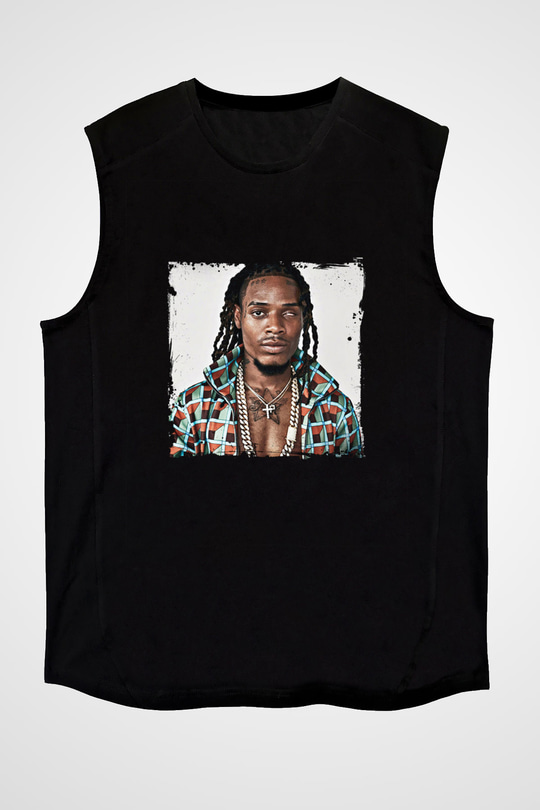 Fetty Wap Baskılı Unisex Siyah Kolsuz Tişört