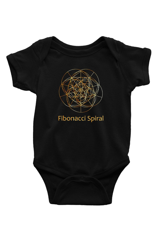 Fibonacci Spirali Baskılı Unisex  Siyah Bebek Body - Zıbın