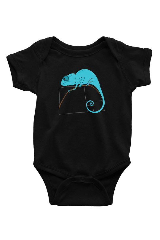 Fibonacci Spirali Bukalemun Baskılı Unisex  Siyah Bebek Body - Zıbın