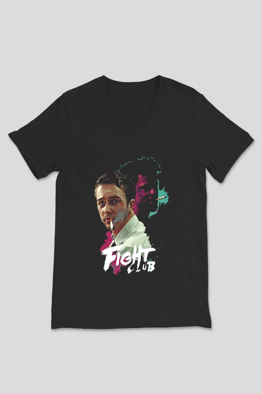 Fight Club Dövüş Klubü Siyah Unisex V Yaka Tişört