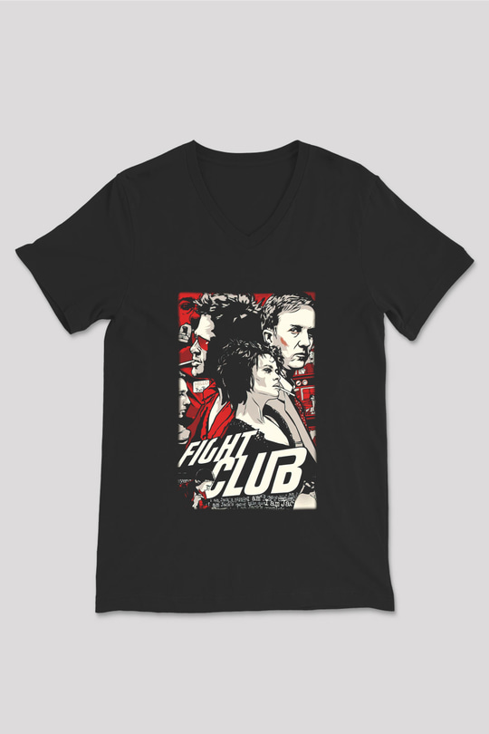 Fight Club Dövüş Klubü Siyah Unisex V Yaka Tişört