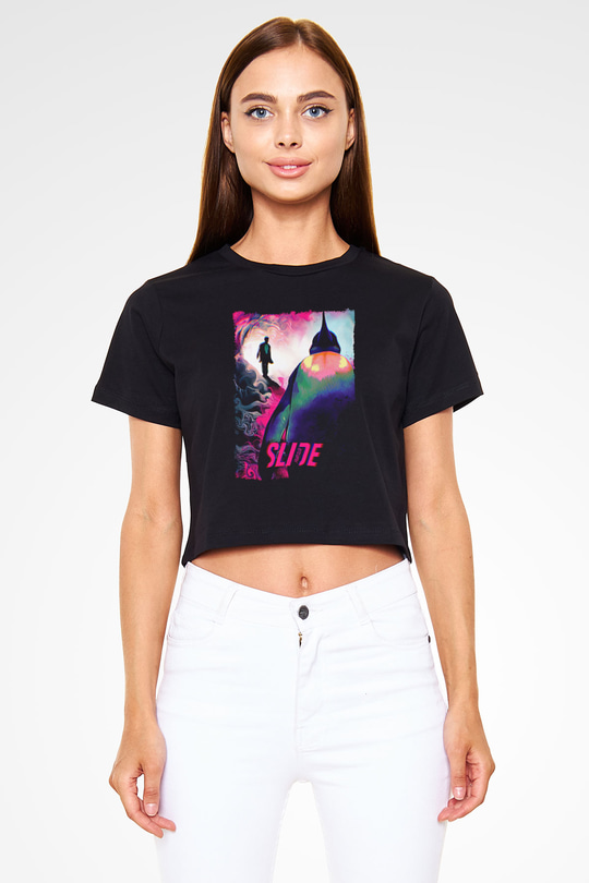 Fight Club (Tyler Durden) Baskılı Siyah Crop Top Kadın Tişört - Tshirt