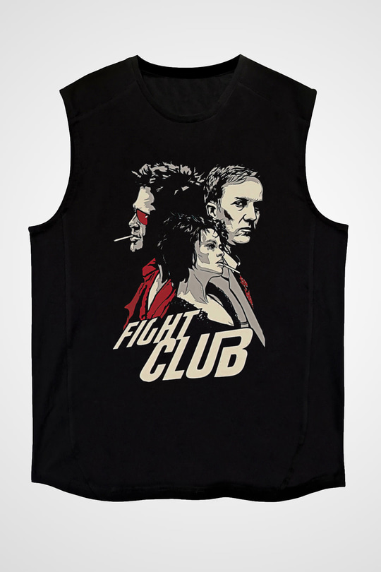 Fight Club (Tyler Durden) Baskılı Unisex Siyah Kolsuz Tişört - Tshirt