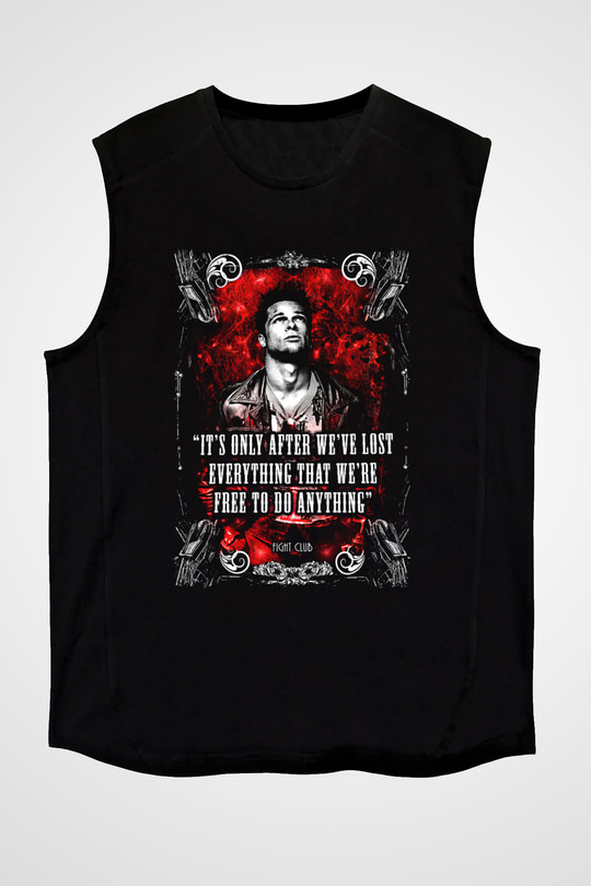 Fight Club (Tyler Durden) Baskılı Unisex Siyah Kolsuz Tişört - Tshirt