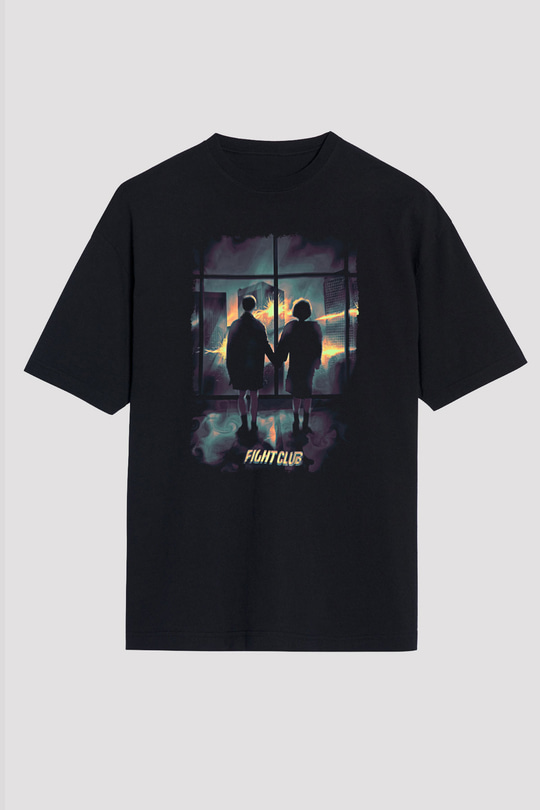 Fight Club (Tyler Durden) Baskılı Unisex Siyah Oversize Tişört - Tshirt
