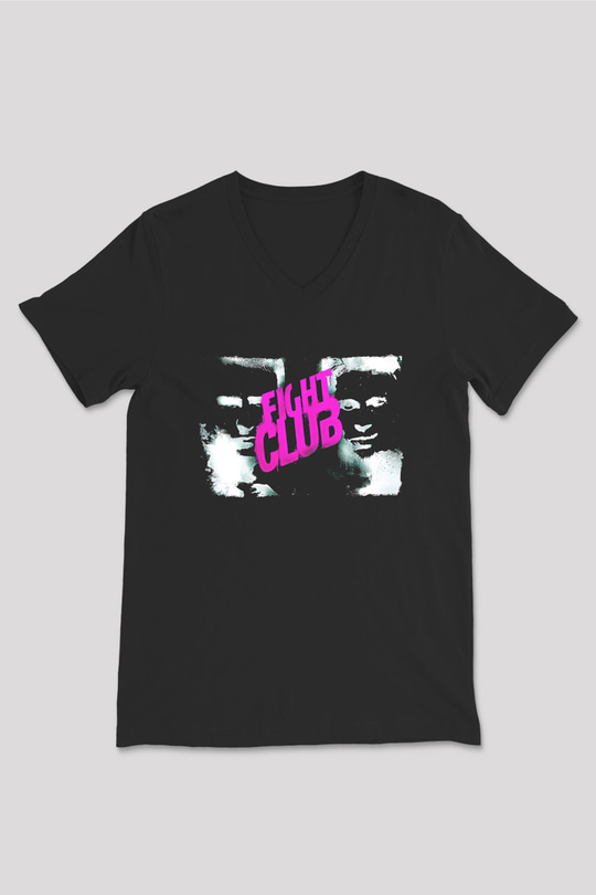 Fight Club (Tyler Durden) Baskılı Unisex Siyah V Yaka Tişört - Tshirt