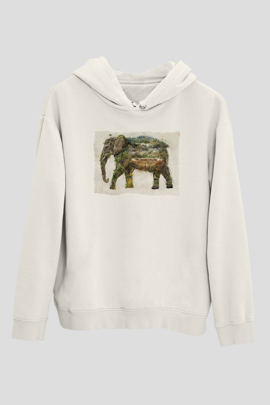 Fil Beyaz Unisex Kapüşonlu Sweatshirt