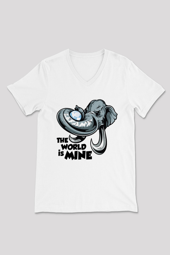 Fil Beyaz Unisex V Yaka Tişört T-Shirt