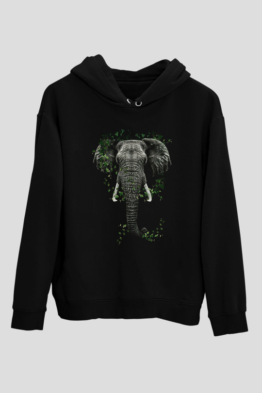 Fil Siyah Unisex Kapüşonlu Sweatshirt
