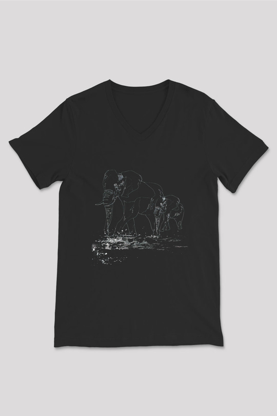 Fil Siyah Unisex V Yaka Tişört