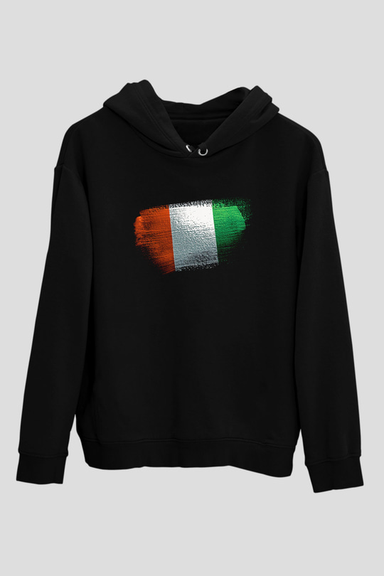 Fildişi Sahili - İvory Coast Bayrağı Baskılı Unisex Siyah Hoodie