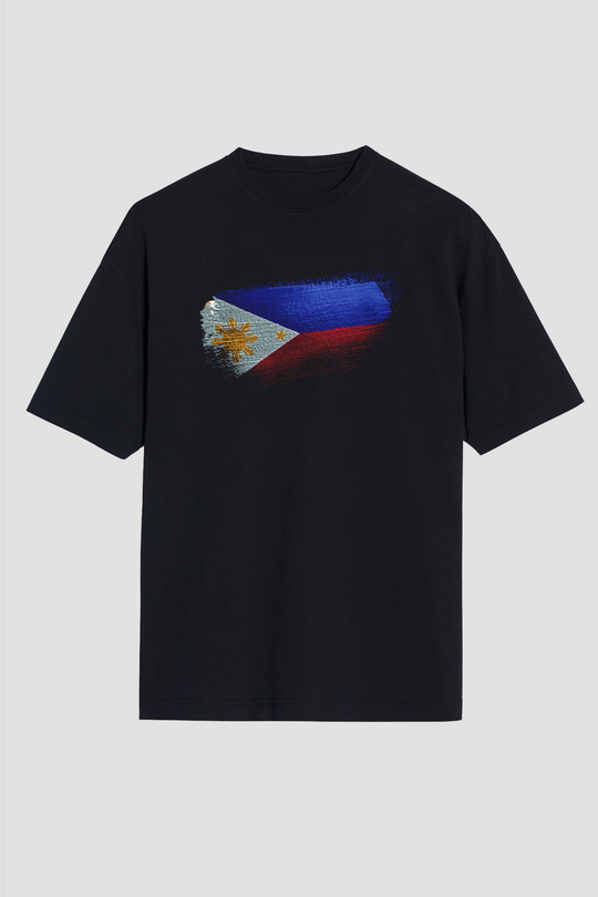 Filipinler - Philippines Bayrağı Baskılı Unisex Siyah Oversize Tişört
