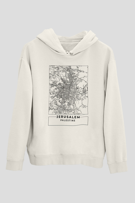 Filistin Baskılı Beyaz Unisex Kapüşonlu Sweatshirt