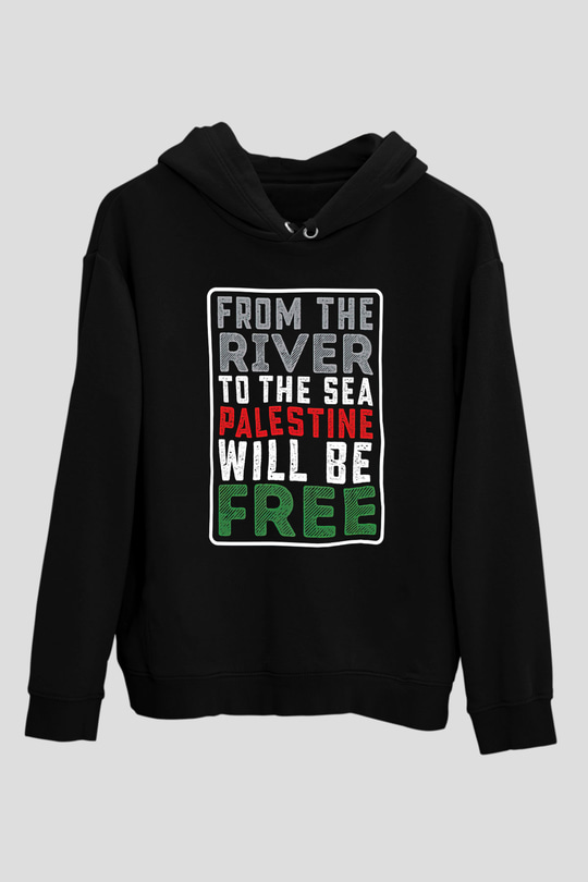 Filistin Baskılı Unisex Siyah Kapüşonlu Sweatshirt