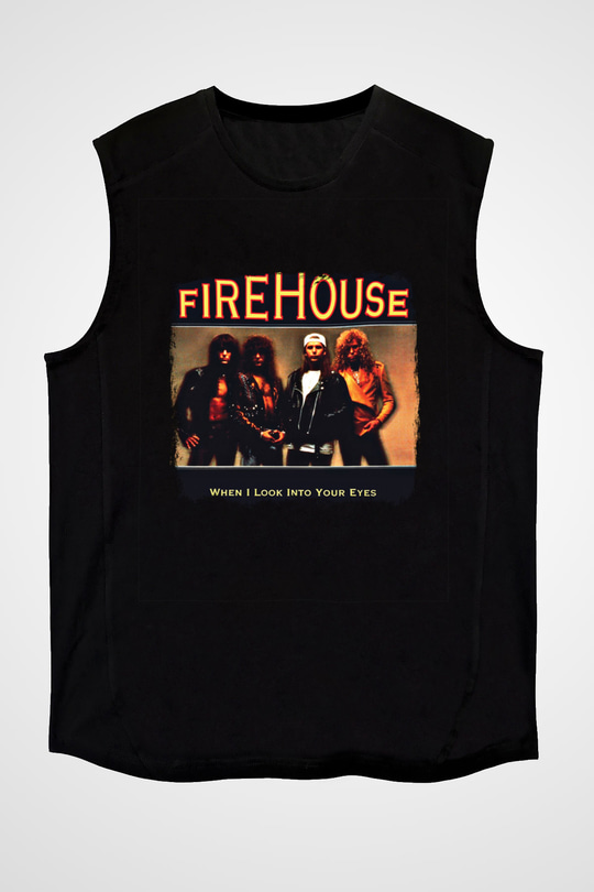 FireHouse Baskılı Unisex Siyah Kolsuz Tişört