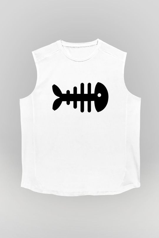 Fishbone Beyaz Unisex Kolsuz Tişört