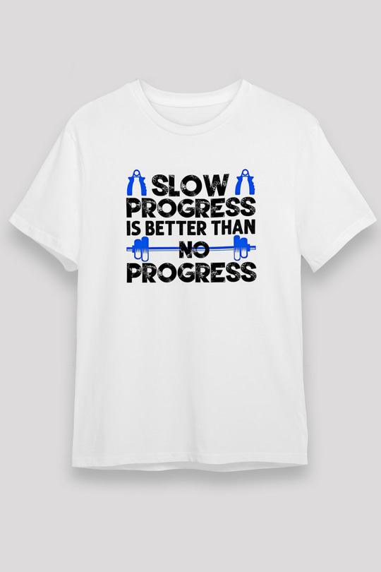 Fitness Baskılı Unisex Beyaz Tişört - Tshirt