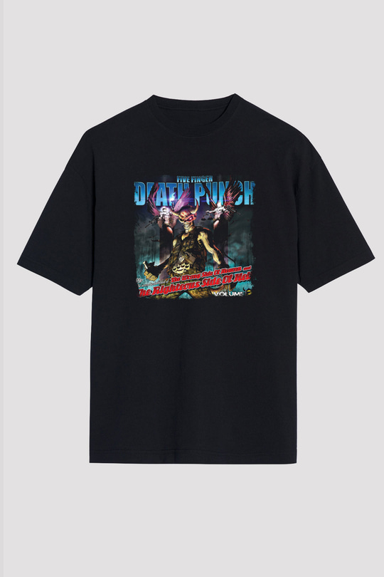 Five Finger Death Punch Baskılı Unisex Siyah Oversize Tişört