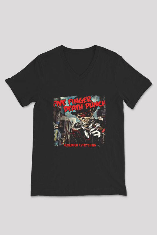Five Finger Death Punch Baskılı Unisex Siyah V Yaka Tişört