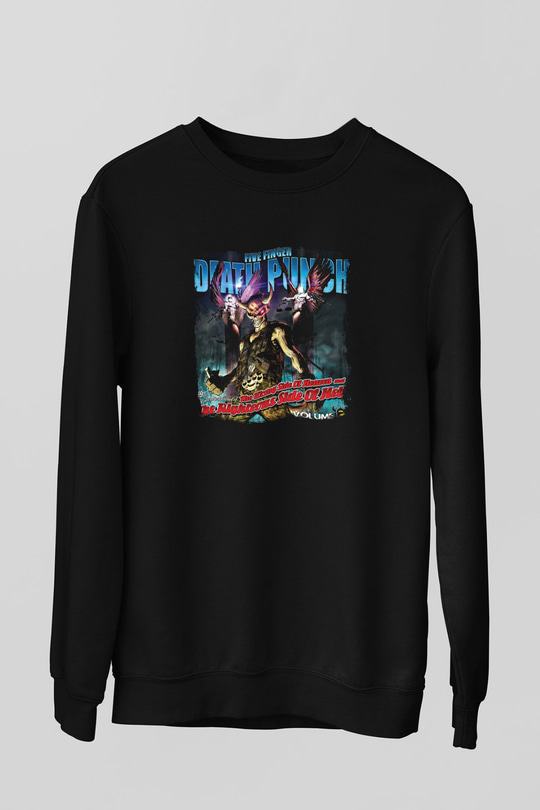 Five Finger Death Punch Baskılı Unisex Siyah Sweatshirt