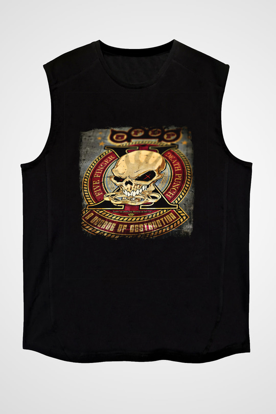 Five Finger Death Punch Baskılı Unisex Siyah Kolsuz Tişört