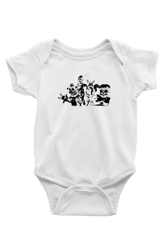 Five Nights At Freddy Baskılı Beyaz Unisex Bebek Body - Zıbın