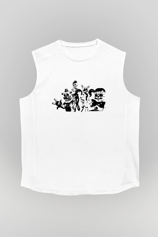 Five Nights At Freddy Baskılı Beyaz Unisex Kolsuz Tişört - Tshirt
