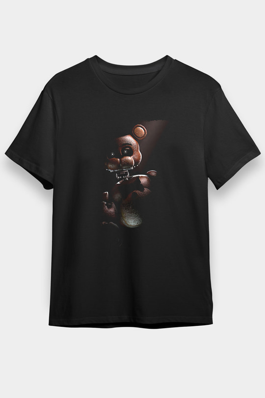 Five Nights At Freddy Baskılı Unisex Siyah Tişört - Tshirt