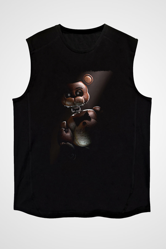 Five Nights At Freddy Baskılı Unisex Siyah Kolsuz Tişört - Tshirt
