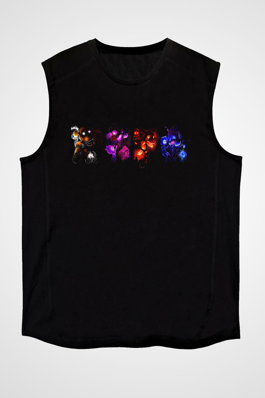 Five Nights At Freddy Baskılı Unisex Siyah Kolsuz Tişört - Tshirt