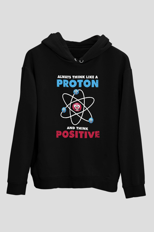 Fizik Atom Proton Pozitif Baskılı Unisex Siyah Hoodie