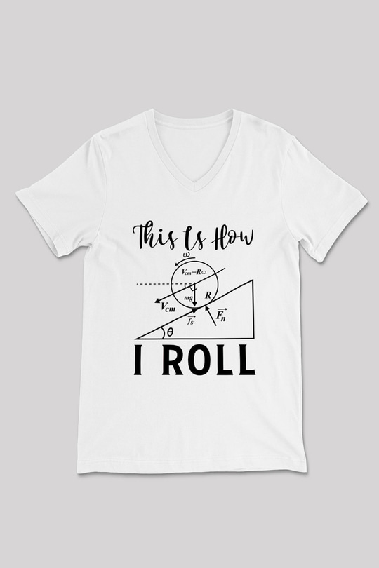 Fizik Mekanik Baskılı Unisex V Yaka Beyaz Tişört - Tshirt