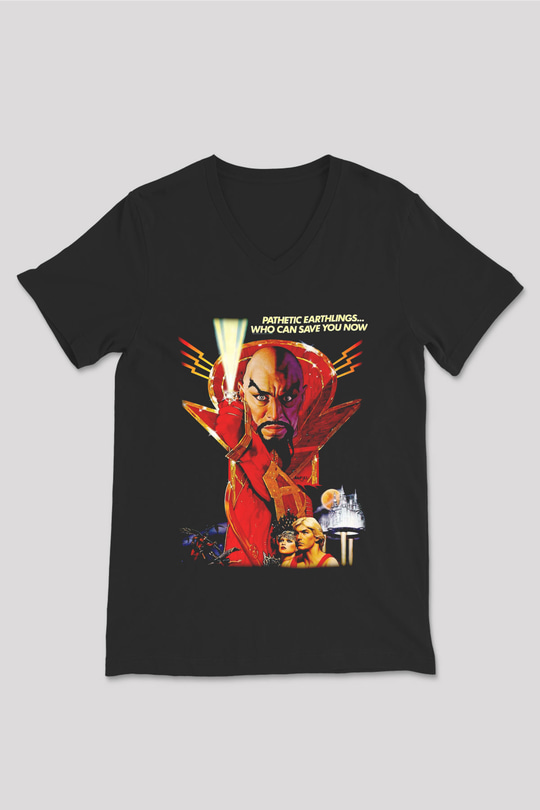 Flash Gordon Siyah Unisex  V Yaka Tişört