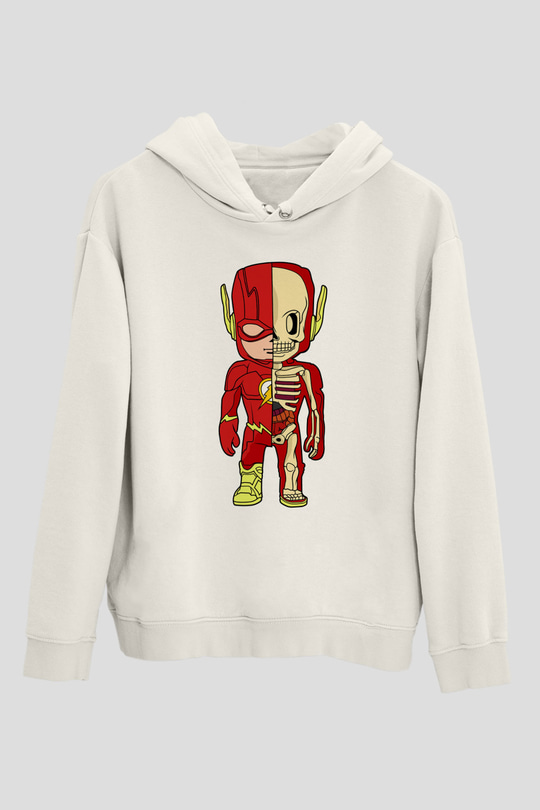 Flash Skeleton Baskılı Unisex Beyaz Hoodie