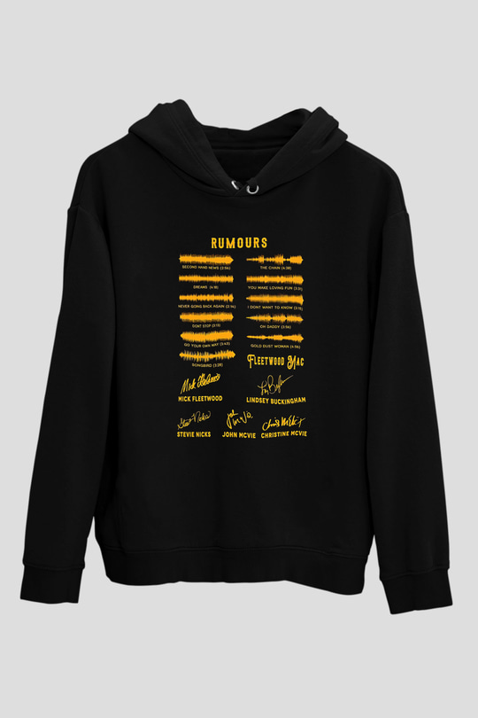 Fleetwod Mac Baskılı Unisex Siyah Kapüşonlu Sweatshirt