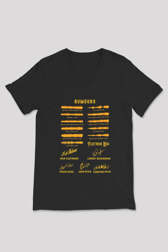 Fleetwod Mac Baskılı Unisex Siyah V Yaka Tişört - Tshirt