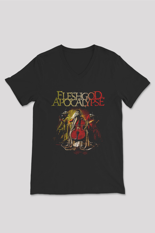 Fleshgod Apocalypse Baskılı Unisex Siyah V Yaka Tişört - Tshirt