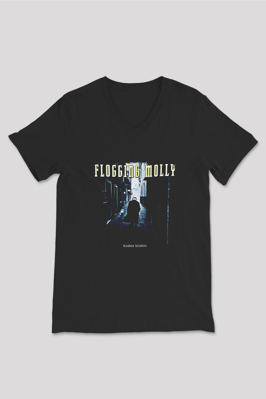 Flogging Molly Baskılı Unisex Siyah V Yaka Tişört