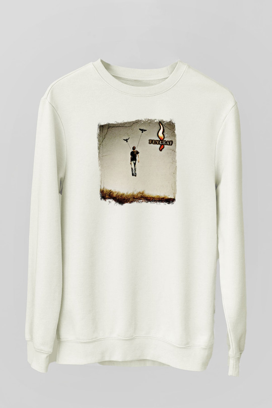 Flyleaf Baskılı Unisex Beyaz Sweatshirt