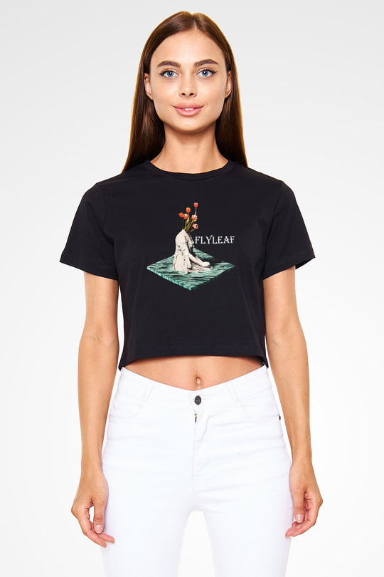 Flyleaf Siyah  Crop Top Tişört