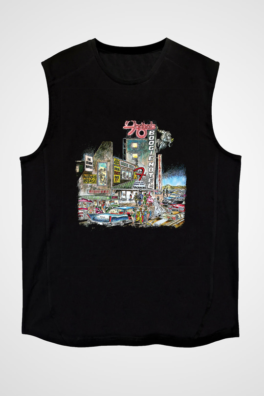 Foghat Baskılı Unisex Siyah Kolsuz Tişört