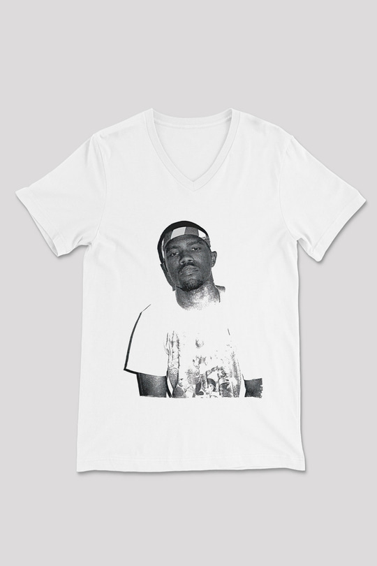 Frank Ocean Baskılı Beyaz Unisex V Yaka Tişört - Tshirt