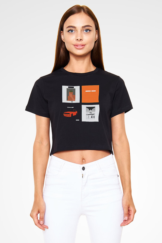 Frank Ocean Baskılı Siyah Crop Top Kadın Tişört - Tshirt