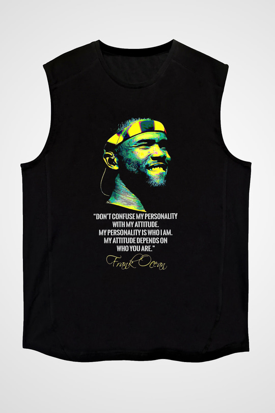 Frank Ocean Baskılı Unisex Siyah Kolsuz Tişört - Tshirt